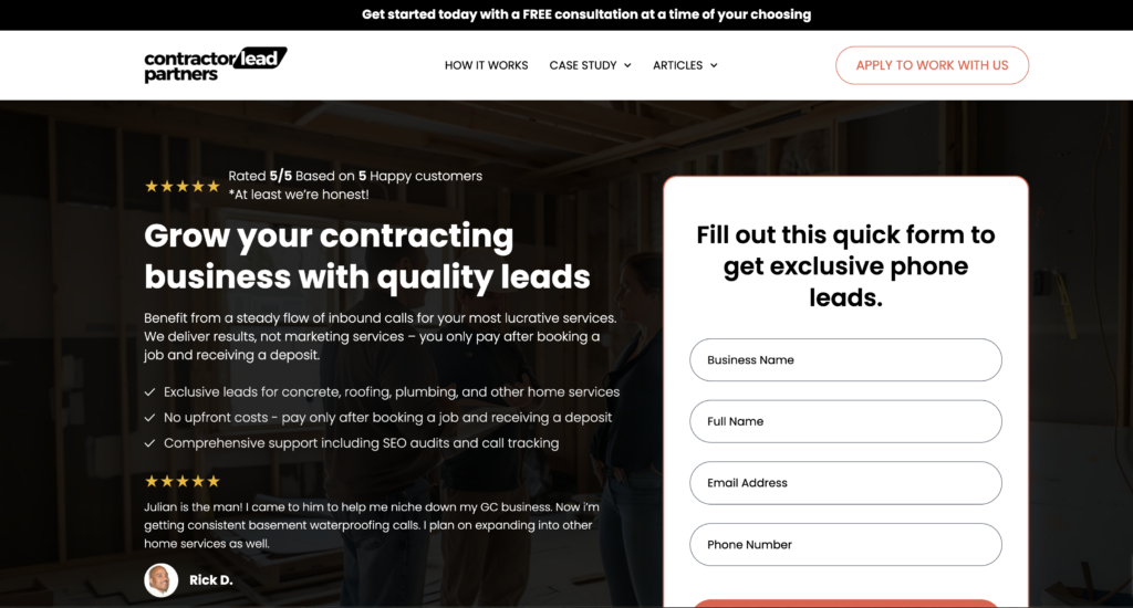 contractor lead partners website